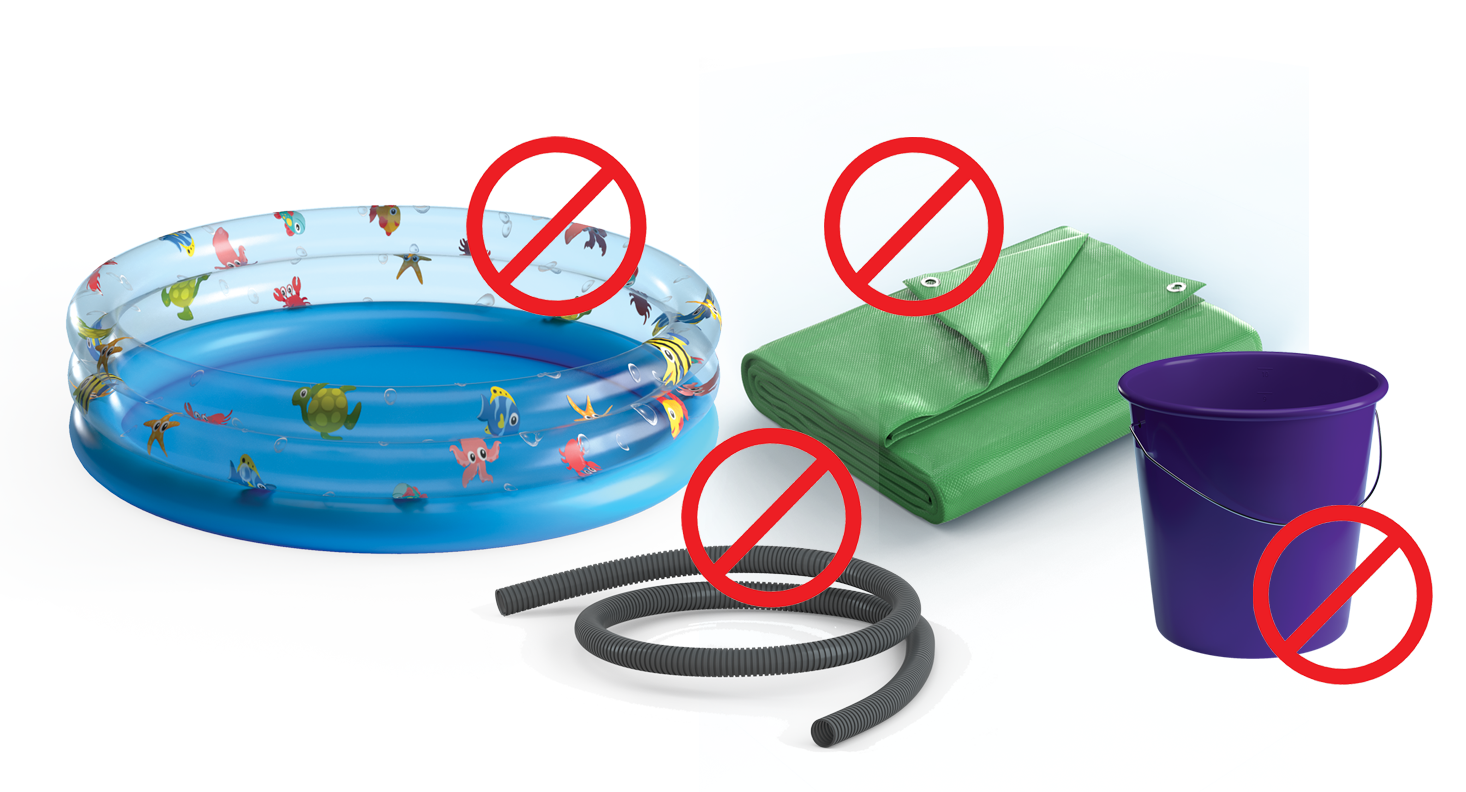plastic zeil, zwembad, tube, emmer en andere grote plastic voorwerpen horen niet bij PMD